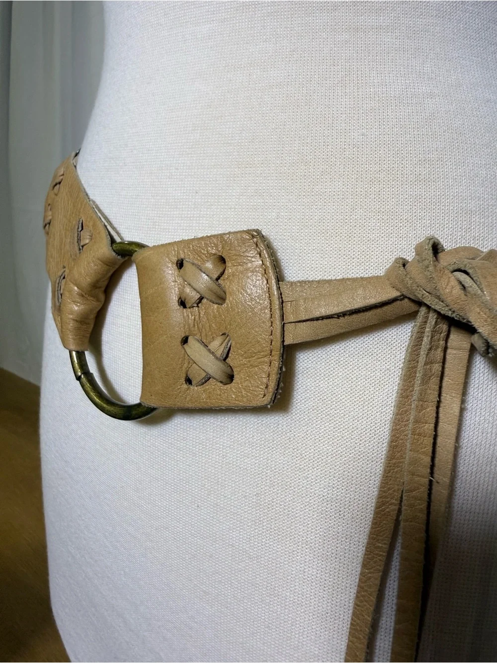 Vintage Italian Leather Boho Ring Tie Belt Festival Western Waist Belt